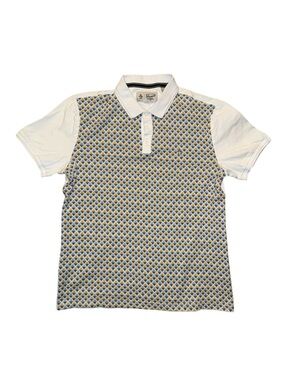 Original Penguin White Polo with Blue & Gold Geometric Front